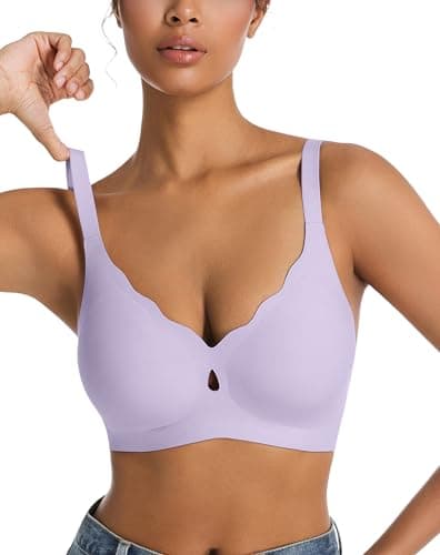 POSESHE Wireless Women's Comfortable Seamless Bralettes Scalloped No Underwire Full Coverage Padded Supportive Bras Purple - Image 1