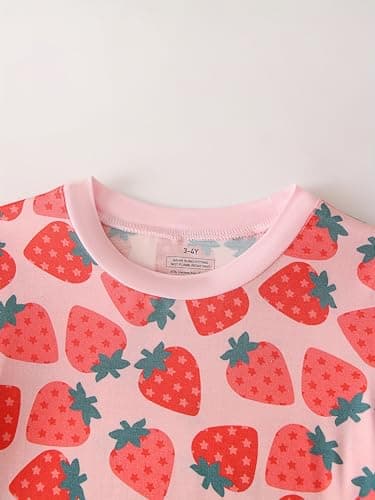 Joonberry Toddler Kids Soft Bamboo Viscose Long Sleeve Top and Pants Clothing Set–2-Piece 2-9Y Boys Girls Outfit（Strawberry, 5-6Y - Thumbnail 3
