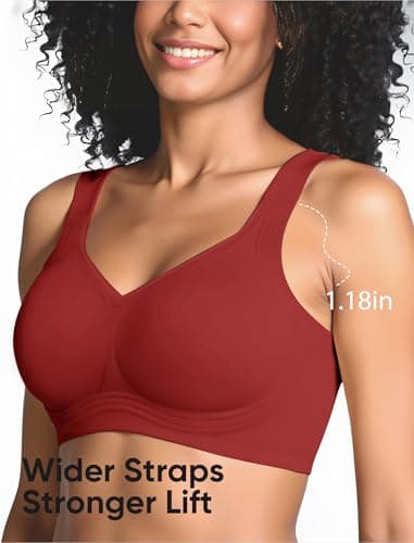 Easybunny Jelly Bras for Women Plus Size Minimizer No Underwire Supportive Full Coverage Wider Straps Seamless Tshirt Bra Red 4XL - Thumbnail 3