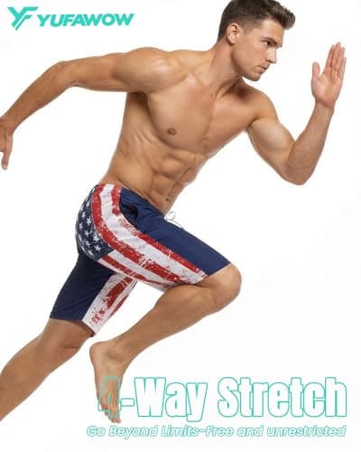 9 Inch 9in Men Swim Trunks Compression Liner Quick Dry Drawstring Male Swimwear Swimsuit Swimtrunks Boardshorts Bathing Suit Fair Beach Water Shorts Mesh Pocket Lined Inseam Harbor American - Thumbnail 3