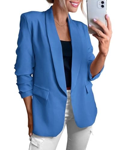 KIRUNDO Womens Blazer 2026 Spring Fall Bussiness Casual Long Sleeve Open Front Work Office Dressy Suit Jackets with Pockets(Blue, XX-Large) - Image 1