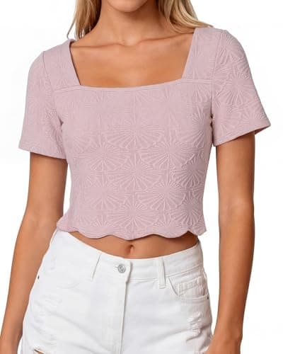 fauson Women Linen Button Down Shirt Rolled Cuffed Short Sleeve Blouse Ladies Summer Casual V Neck Beach Cotton Tops Pink - Image 1