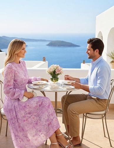 GRACE KARIN Women's Long Sleeve Maxi Dress 2026 Chiffon Flowy Wedding Guest Dresses Floral Dress with Pockets Purple 2XL - Thumbnail 4