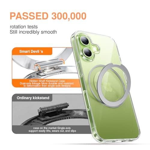 SMARTDEVIL for iPhone 17 Case with 360° Magnetic Stand,Hidden Bearing Design,MagSafe Compatible,Built-in Stand,SGS Military-Grade Protection,Air-Shock Cushioning Airbags,Fast Charging,6.3 inch,Clear - Thumbnail 5