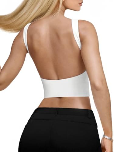 REORIA Women's Summer Sexy Open Back High Neck Sleeveless Tank Top Double Lined Y2k Trendy Backless Crop Tops White X-Small - Image 1