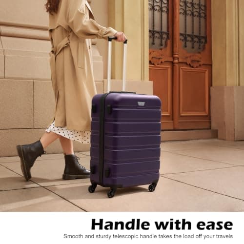 Coolife Luggage 3 Piece Set, Lightweight Durable Hardshell Suitcase set with 360° Spinner Wheels, TSA-approved Lock, Checked Family Travel Luggage sets, 20/24/28 Inch, Purple - Thumbnail 2