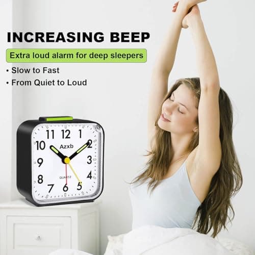 Azxb Analog Alarm Clock, Silent No Ticking Battery Operated Travel Alarm Clock with Night Light, Snooze, Loud Alarm, Luminous, Quiet Small Desk Clock for Bedrooms Deep Sleeper Adults Kids, Easy Set - Thumbnail 2