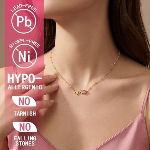 Helirose Jewelry, Birthday Gifts for Women, Unique Gifts for Women, Thoughtful Presents for Mothers, Gifts for Sisters, Heartbeat Necklace with Birthstone (3 Colors ), Perfect for Birthdays, Anniversary, Mother's Day, Friendship Necklace, Meaningful Jewelry (Pink) - Thumbnail 4