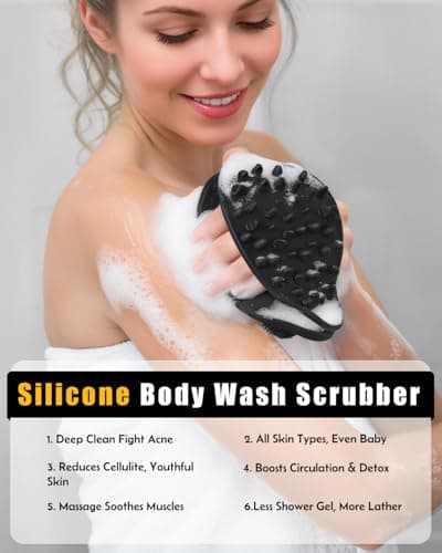 2 in 1 Silicone Body Scrubber, Anti Cellulite Massage Scrubber, Exfoliating Shower Brush for Men & Women, Removes Dead Skin, Reduces Cellulite, Improves Circulation, Fast Dry, Non Slip (1PC, Black) - Thumbnail 5