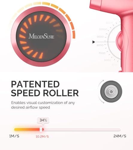 MelodySusie Hair Dryer with Diffuser, 1600W Fast Drying Low Noise Ionic Hair Dryer for Curly Hair with Diffuser,Nozzle and Hair Brush,120,000 RPM Blow Dryer Ideal for Women - Thumbnail 4