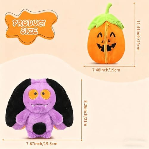 MIAODAM Bat Stuffed Animal, 11inch Reversible Pumpkin Bat Plush, Cute Plushies Toy Gift for Kid Toddler Girls Boys - Thumbnail 4