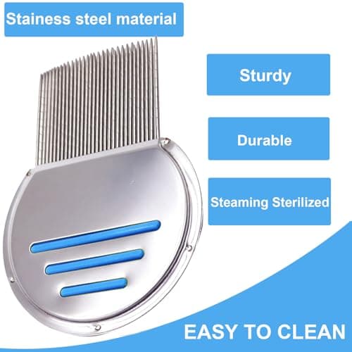 Flea Comb for Cats,Lice Comb for Kids-Stainless Steel Nit Comb Quick Results for Head Lice,Human Pets Peine Para Piojos-Thick Hair&Fine Hair (BLUE) - Thumbnail 3