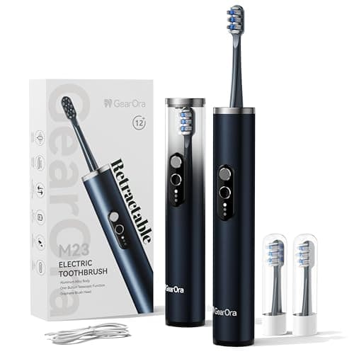 GearOra M23 Travel Electric Toothbrush for Adults, Retractable Portable Sonic Toothbrush, Aluminum Body, 30-Day Battery, Universal USB-C Charging, IPX7 Waterproof, Compact Travel Size Toothbrush