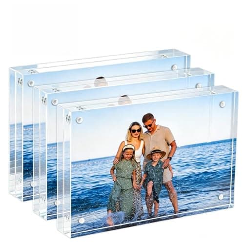 Oubou Acrylic Picture Frames 3 Pack,4X6 Double Sided Magnetic Picture Frames, 10+10mm Thick Block，Clear Freestanding Transparent Acrylic Frames, Gifts for Women Mom Grandma Father Girlfriend Sister (3Pack, 4x6-(3Pack))