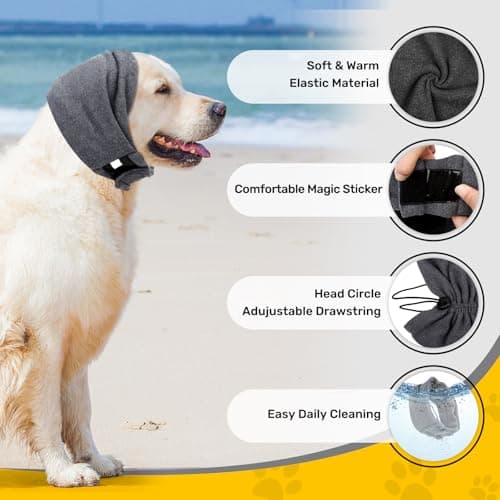 Ear Cover Wraps for Dogs Bath Grooming Drying Swimming, Dog Ear Muffs Noise Protection Winter,Adjustable Dog Calming Hoodie for Hematoma Anxiety Firework Thunder Warm Sleeping Shower Cap (MG) - Thumbnail 2