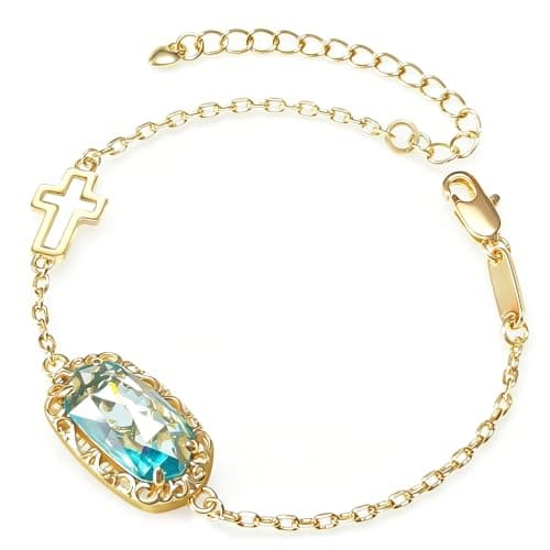 Aimette Monette 18K Gold Plated Cross Bracelet for Women Trendy Dainty Birthstone Bracelet Stack Fashion Jewelry Christian Gifts Mothers Day Gift for Her Aquamarine - Image 1