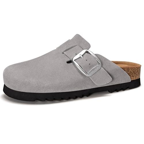 Brelzo Calvior Suede Clogs for Women Leather Mules Slip-on Sandals Men's Potato Shoes with Arch Support Light Grey - Image 1