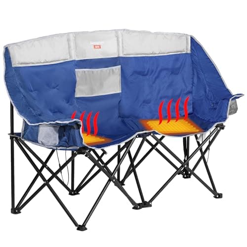 SUNNYFEEL Heated Double Camping Chair, Oversized Folding Loveseat Chair, Heavy Duty Portable/Foldable Lawn Chair for Beach/Outdoor/Travel/Picnic, Fold Up Camp Chairs for Adults 2 People - Image 1