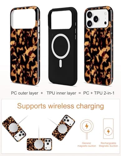 Aitipy Magnetic Tortoise Shell Phone Case for iPhone 13 Pro, Compatible with MagSafe, Cute Brown Aesthetic Leopard Print Soft TPU and Hard PC Shockproof Protective Phone Cover for Women Girls - Thumbnail 2