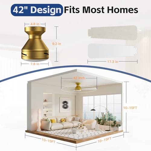 Ceiling Fans with Lights, 42 Inch Ceiling Fan with Light And Remote, 3CCT Flush Moun Low Profile Ceiling Fans, 6 Speed Noiseless LED Ceiling Fan, Advanced Gold Ceilings Fan for Bedroom Living Room - Thumbnail 6