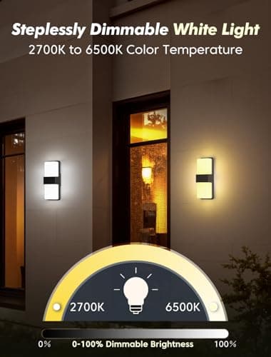 FILIYANO Outdoor Wall Lights, RGBCW Smart LED Lamp, Color Changing Front Door Sconce, Porch Lights Outdoor Light Fixture,12in Exterior Wall Sconces, Remote & Wi-Fi Control, IP65 Waterproof, 2 Pack - Thumbnail 2