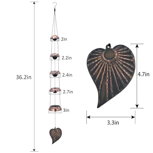 Cooper Leaf Temple Wind Chime,Wind Chimes with 5 Bells, Feng Shui Wind Chimes for Home Yard Outdoor Decoration, A Great Memorial Wind Chime for Someone Who Loves Peace - Thumbnail 4
