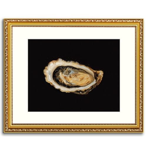 Atterrirart Gold Framed Oyster Wall Art, 13 * 16inch, Vintage Kitchen Canvas Prints Aesthetic, Coastal Minimalist Wall Decor Artwork, Beachy Seashell Wall Art for Living Room, Dining Room, Ready To Hang