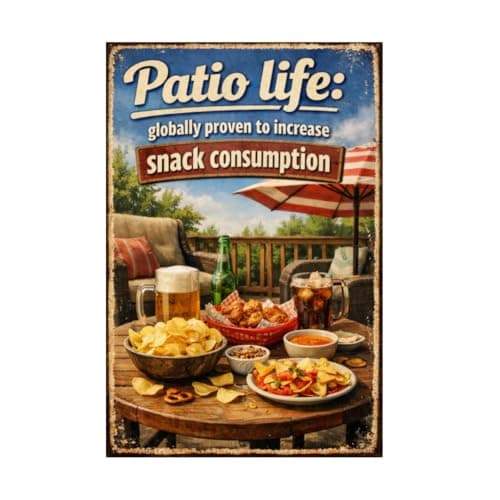 Patio Life Vintage Metal Tin Sign 8x12 Inch Retro Outdoor Wall Decor Globally Proven To Increase Snack Consumption Funny Patio Artwork For Backyard Deck Porch Garden Bar Home