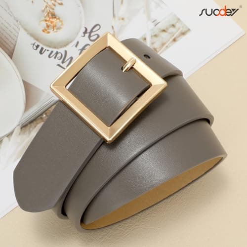 SUOSDEY Women Leather Belt for Jeans Dresses Pants Fashion Waist Belt Ladies Belts for Trendy with Gold Square Buckle - Thumbnail 4