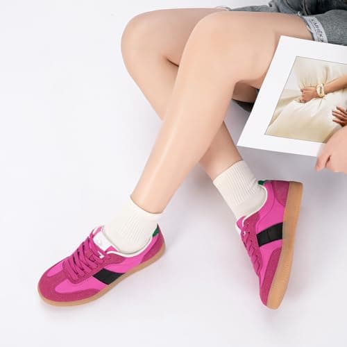Rihero Women's Fashion Sneakers Classic Tennis Shoes Casual Lace-Up Walking Shoes Pink Size 7.5 - Thumbnail 2