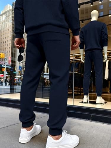 TRFIC Mens Textured Casual Joggers Tapered Cargo Pants with Drawstring Elastic Waist and Pockets for Daily wear Navy - Thumbnail 4