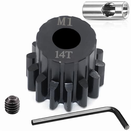 Steel Mod1 5mm Pinion Gear 1PCS, 11-28T M1 Pinion Gear Metal Hardened Steel Fit 5mm RC Motor Shaft with 3.175mm Coupler Compatible with 1/5 1/6 1/8 1/10 1/14 RC Brushless Brush Motor (14T) - Image 1