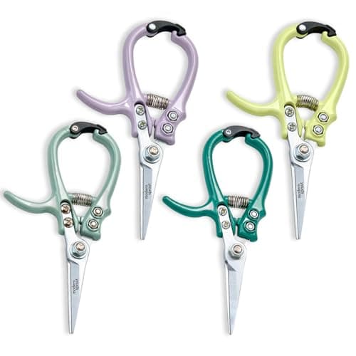 Modern Sprout Pruning Shears - Herb Snipping Scissors- Lightweight Gardening Tools W/Easy Lock - Flower Cutter Garden Shears - Carbon Steel Blade + Plastic-Free Reusable Holster (Multicolor 4 Pcs)