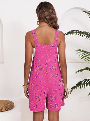 Moodclo Womens Romper Pink Osmanthus Medium Casual Loose Sleeveless 2026 Summer One Piece Outfit Short Jumpsuit Overall Outfits & Pockets - Thumbnail 4
