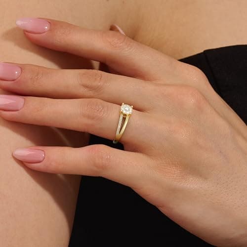 Fimewon Diamond Wedding Rings for Women Dainty Promise Rings 14K Gold Plated Ring Women Birthday Gifts Size 12 - Thumbnail 5