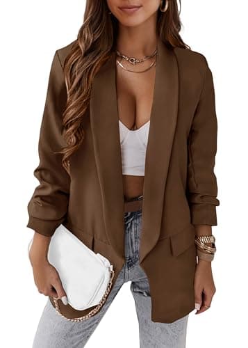KIRUNDO Blazers for Women Oversized Business Casual 2026 Spring Fall Fashion Long Sleeve Open Front Work Office Suit Jackets(Coffee, Large) - Image 1