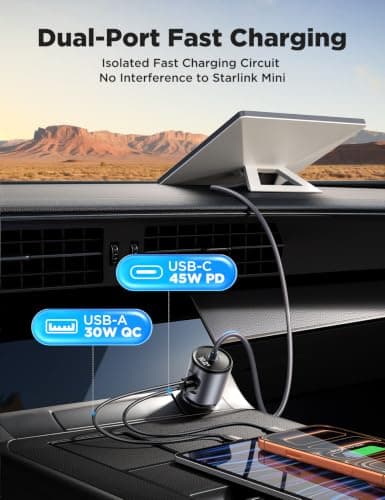JOYROOM 3-in-1 Starlink Mini Car Adapter [Voltage Display] 12V-24V DC to 30V Step-up Converter, Ultra-Stable Starlink Mini Car Charger with Dual USB Ports Fast Charging for Cars, RVs, Trucks, Boats - Thumbnail 5