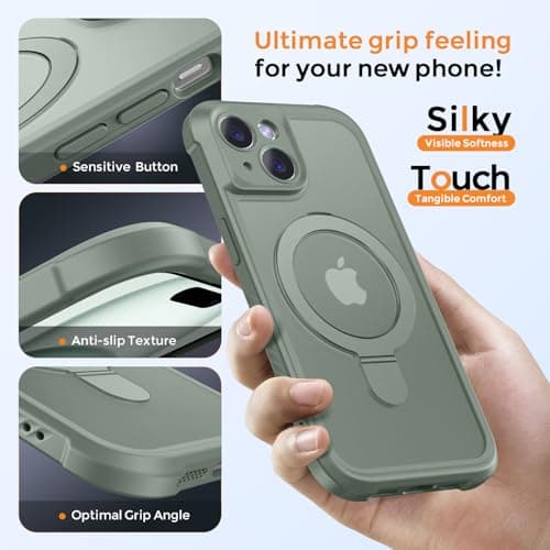 MOCCA Design for iPhone 15 Case with Magnetic Invisible Stand [Full Camera Protection] [Compatible with Magsafe] Military Drop Shockproof Translucent Matte Phone Case Cover 6.1",Calke Green - Thumbnail 6