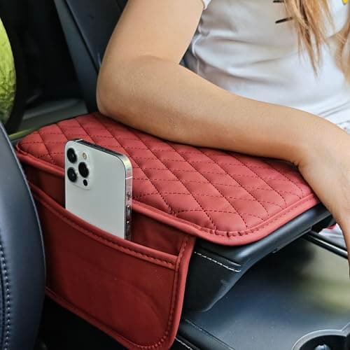 XUPEIXUN Car Center Console Cover,Microfiber Leather Car Armrest Cover Cushion with Storage Bags, Universal Car Armrest Storage Box Car Interior Accessories for Most Vehicles, Red - Thumbnail 4