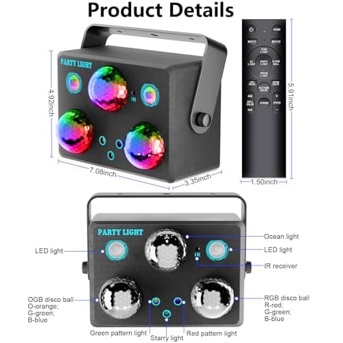 Party Lights,Disco DJ Strobe Light Rave Stage Projector Effect Dance Club Light Sound Activated with Remote Control for Parties Home Show KTV Pub Dance Christmas - Thumbnail 5