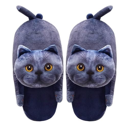 Openhahaha Cat Slippers for Women, Cute Fuzzy Animal Slippers For Indoor and Outdoor, Comfy Non-Slip Memory Foam Sole, Funny Cat Lover Gifts for Women (British Shorthair) - Image 1