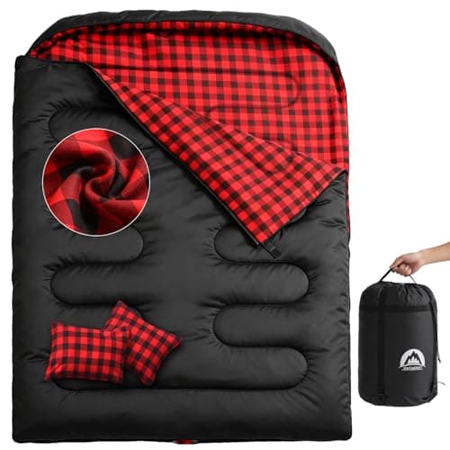 Swtmerry Double Sleeping Bag for Adults with 2 Pillows, Big & Tall Queen Size XL Sleeping Bag for 2 Person, Waterproof & Lightweight Warm for 3 Seasons, Cold Weather,Camping, Hiking & Backpacking - Image 1