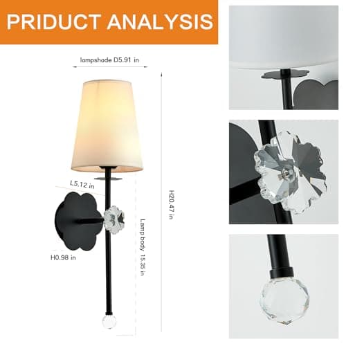 MHSNL Battery Operated Wall Sconces,Crystal Plum Blossom Decor Rechargeable Wall Lights Set of 2 with Detachable and Remote Cordless Wall Sconce Indoor for Bedroom Living Room Hallway Stairs Black - Thumbnail 5