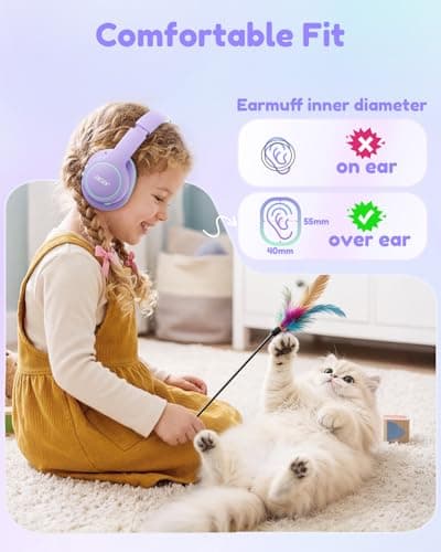 acer Kids Bluetooth Headphones, Over Ear Headphone for Kids with Mic, 75H Playtime, 85dBA Safe Volume, Bluetooth 6.0, USB C Fast Charging, Toddler Headphones for iPad/Tablet/Travel/School-Purple Green - Thumbnail 2