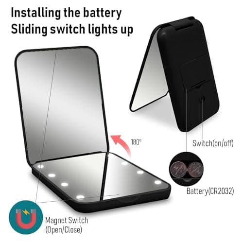 Milishow Compact Mirror, 1x/3x Magnifying LED Pocket Mirror, Small Lighted Travel Makeup Mirror for Purse, Handbag, Folding, Handheld, 2-Sided Mini Mirror with Lights for Women - Thumbnail 6