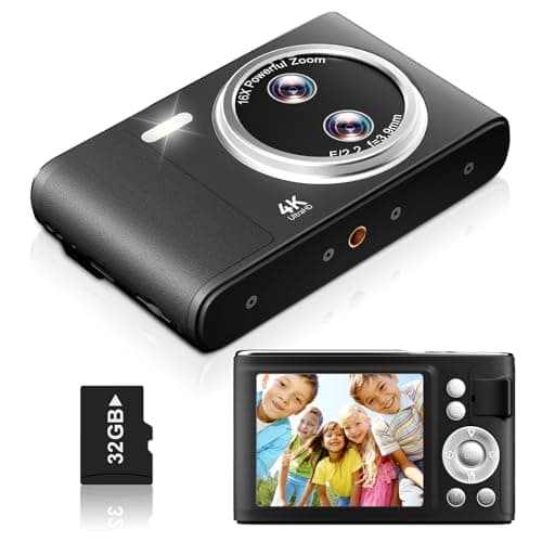 Digital Camera, 48MP FHD 1080P Point and Shoot Camera with 16x Zoom, Anti Shake Compact Portable Camera for Photography with 32GB Card, Autofocus Camara for Kids, Beginners, Teens, Black