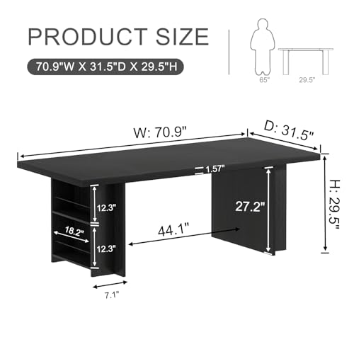 FOLUBAN 70" Black Computer Desk, Large Executive Desk for Home Office, Modern Wood Conference Table Workstation with Side Storage Shelves, Long Study Writing Gaming Table for 2 Person - Thumbnail 2