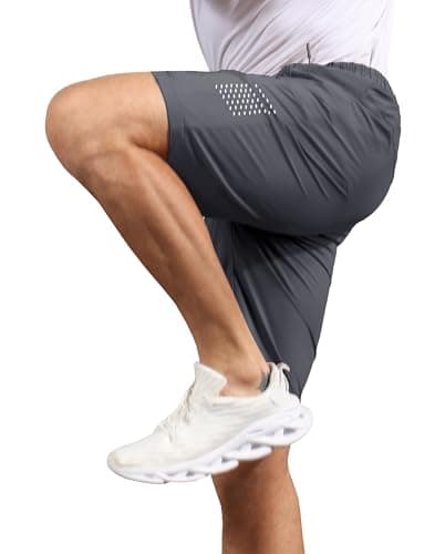 Hioutdoor Mens Shorts Waterproof Quick Dry Slim Fit Athletic Running Gym Training Zipper Pockets for Basketball Tennis Hiking Workout Swim Trunks Dark Grey XL - Thumbnail 2