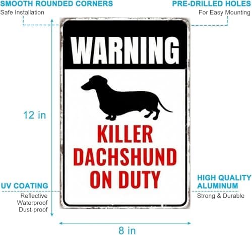 Carastora Dachshund Security Warning Sign – 8x12 Inch Vintage Metal Tin Sign, Dog Patrolled Property Decor for Home, Yard, Gate, Garage, Bar, or Fence Rustic Wall Decor - Thumbnail 6