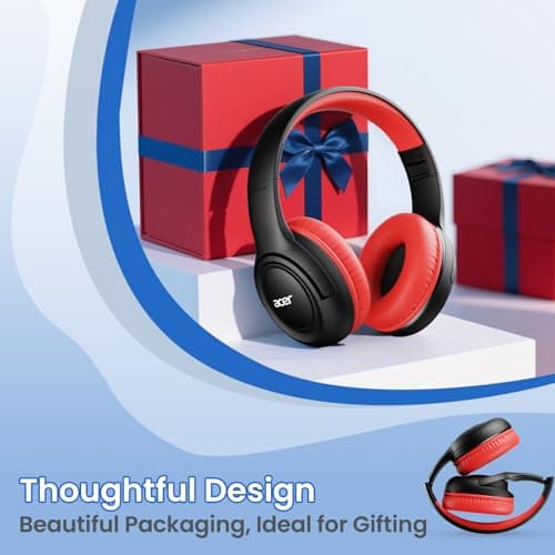 acer Kids Headphones - Over-Ear 85/94dB Volume Limiter, 3.5mm Jack Foldable Stereo Sound Headset for Toddlers Girls Boys Travel Learning Entertainment Tablet Kindle iPad PC Black Red, HK03 - Thumbnail 6